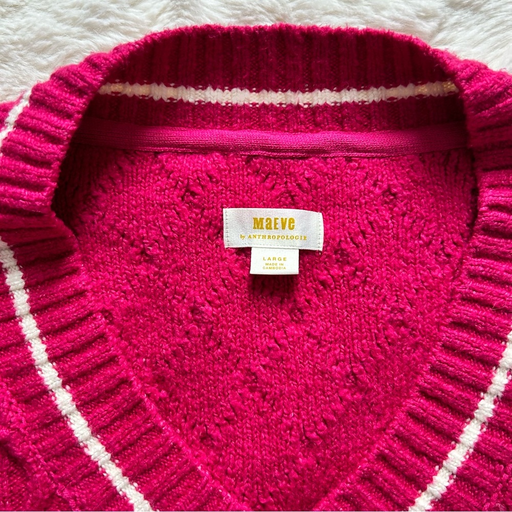 Anthropologie Maeve Hot Pink “Tilly” V-Neck Sweater - Picture 3 of 5